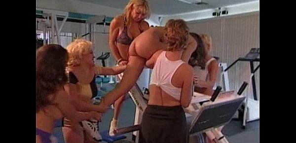  Lesbian gangbang orgy in gym